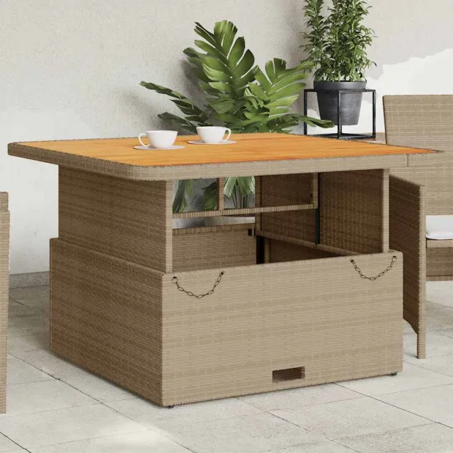 vidaXL Tuintafel 110x110x71 cm poly rattan en acaciahout beige, foto 2