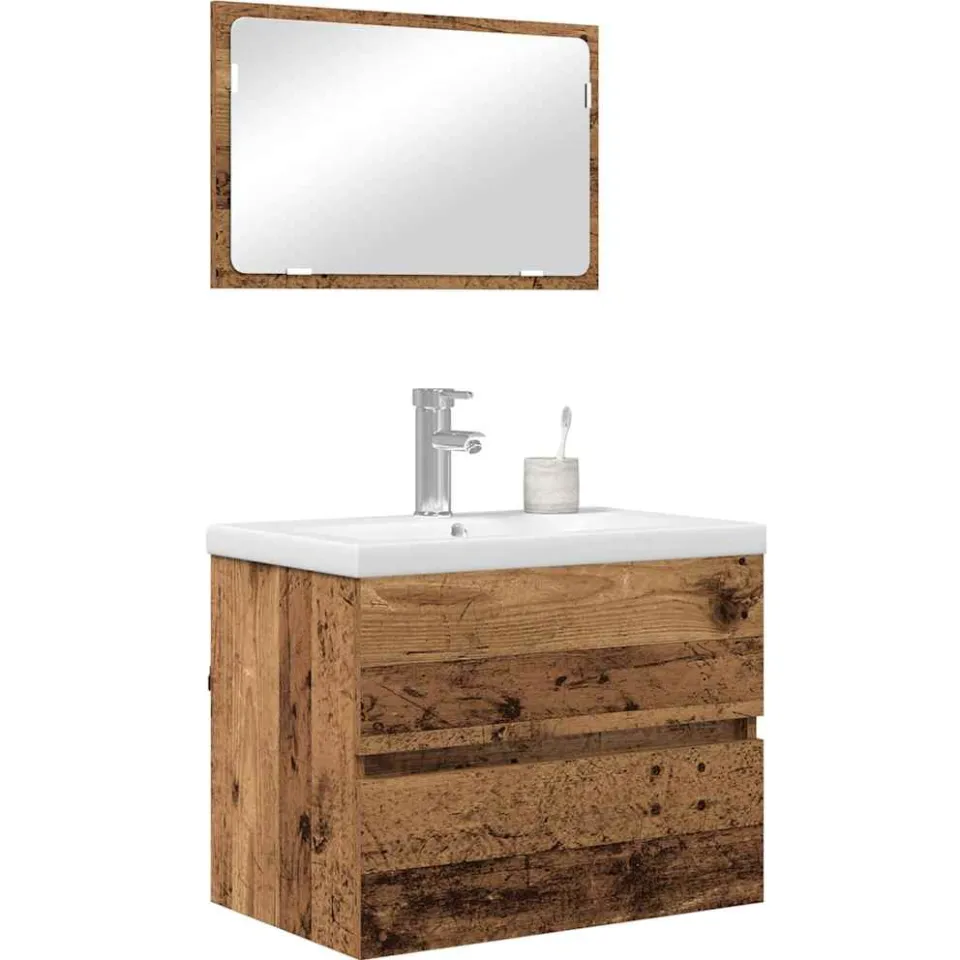 vidaXL Badkamermeubelset 3 st Oud Hout 60 x 38,5 x 45 cm Bewerkt hout bruin, foto 2