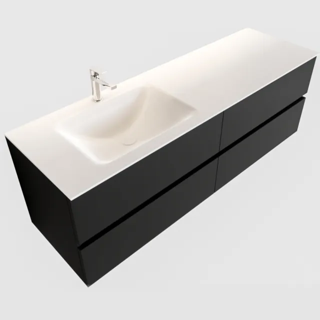 Boss & Wessing Badkamermeubel Solid Surface BWS Oslo 150x45 cm Mat Zwart Urban Links (1 kraangat, 4 lades)