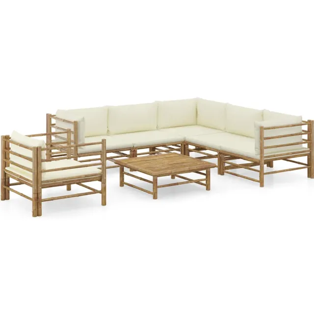 vidaXL 7-delige Loungeset met crèmewitte kussens bamboe