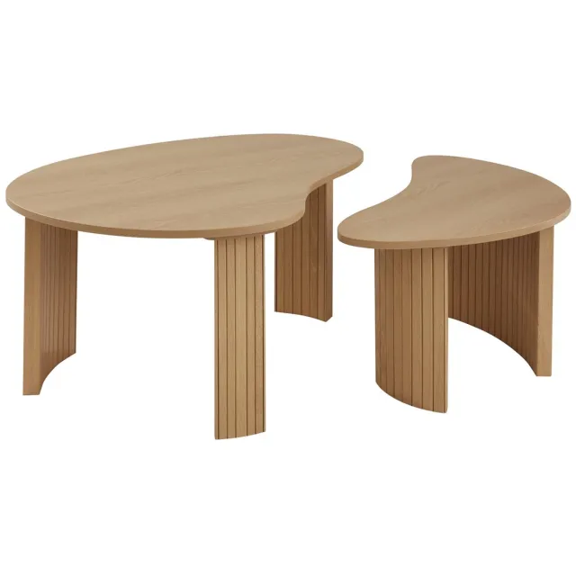 CaliCosy Set van 2 salontafels in organische vorm met houtdecor - THÉA Houtlook