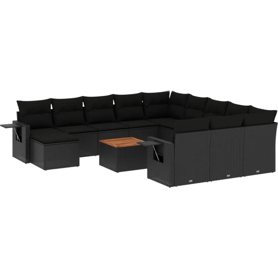 vidaXL 13-delige Loungeset met kussens poly rattan zwart, foto 3