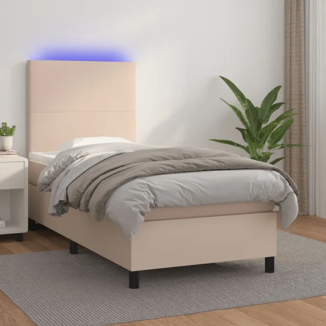 vidaXL Boxspring met matras en LED kunstleer cappuccinokleur 90x190 cm Bruin