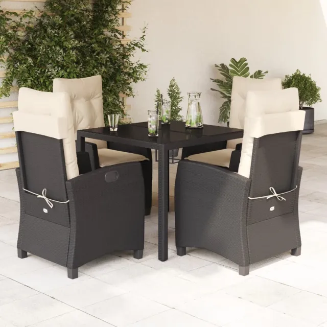 vidaXL 5-delige Tuinset met kussens poly rattan zwart, foto 2