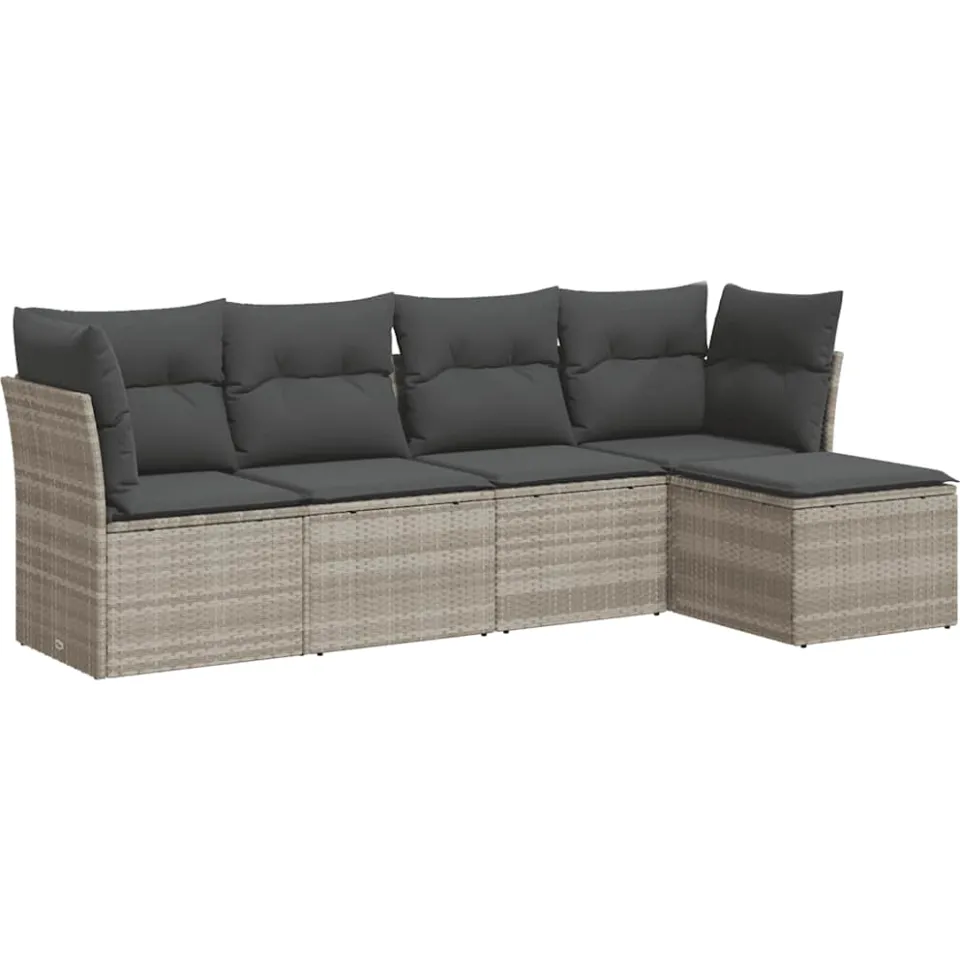 vidaXL 5-delige Loungeset met kussens poly rattan lichtgrijs grijs, foto 3