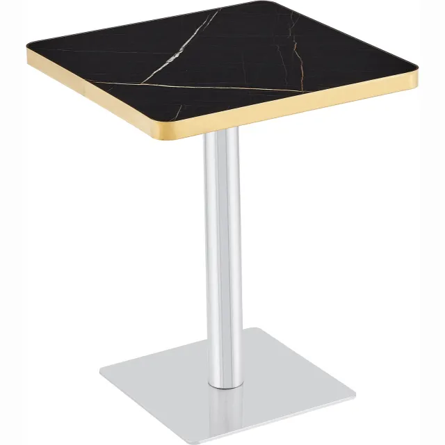 MUVANO Vierkante eettafel 60x60 cm - Bistrotafel met marmerlook en goudkleurige rand - MDF en metalen onderstel - Hoogte 74 cm - Kleine ruimtes - Zwart