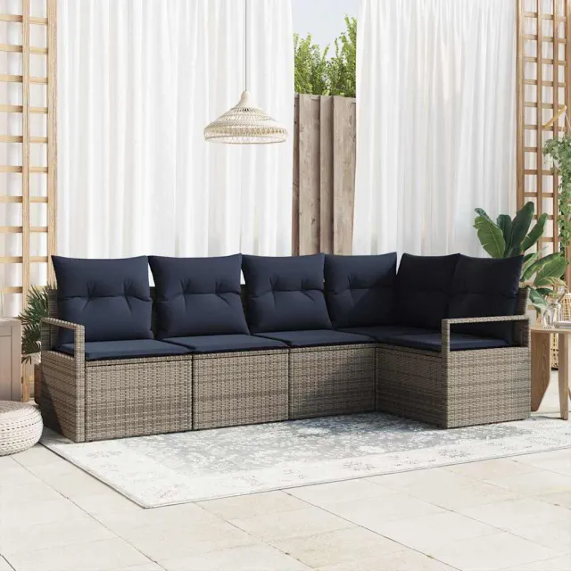 vidaXL Bankstel 5 st Grijs poly rattan, foto 2