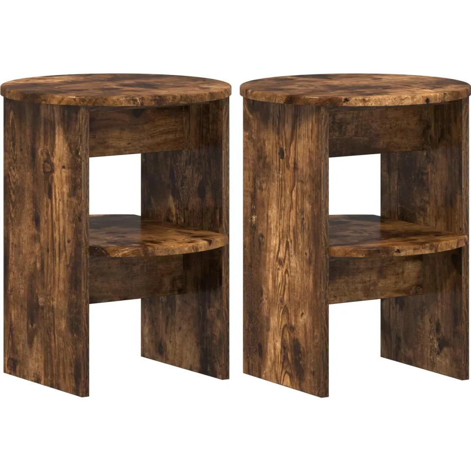 vidaXL Bijzetkast 2 st Gerookte Eik Ø40 x 50 cm Geconstrueerd hout bruin, foto 3