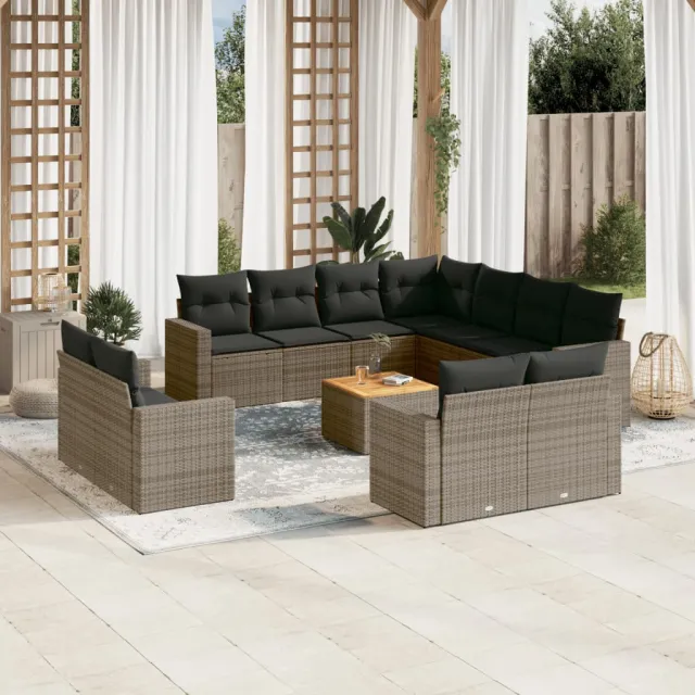 vidaXL 12-delige Loungeset met kussens poly rattan grijs, foto 2