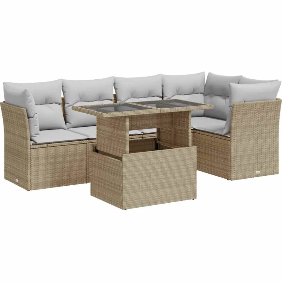 vidaXL 6-delige Loungeset met kussens poly rattan beige, foto 3