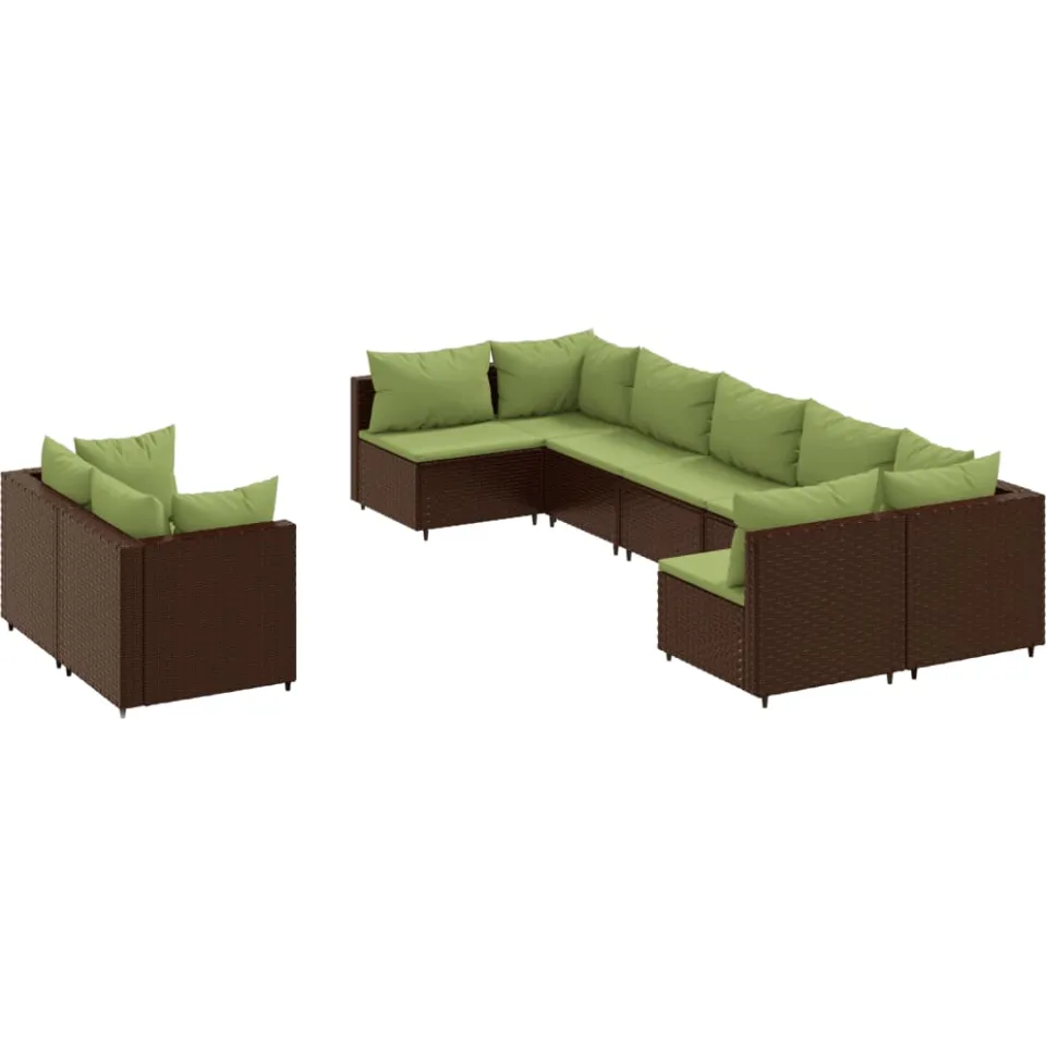vidaXL 9-delige Loungeset met kussens poly rattan bruin, foto 3