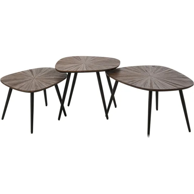 J-Line Salontafels Ray - gerecycled hout - donkerbruin/zwart - set van 3