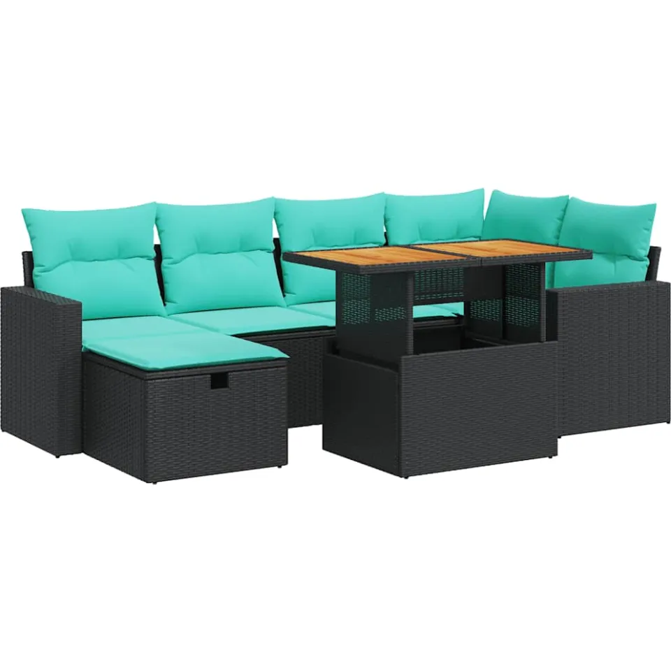 vidaXL 7-delige Loungeset met kussens poly rattan acacia bruin