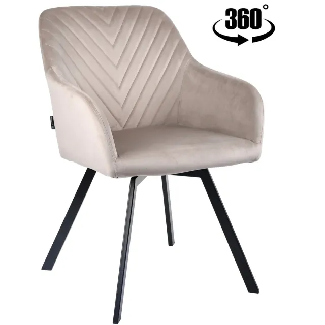 ExitoDesign Luxe Draaibare Eetkamerstoel PANKO – 360° Draaimechanisme – Beige Velvet – Gestoffeerd – Zwart Metalen Frame – Modern & Scandinavisch Design – Max. 120 kg Beige;Zwart
