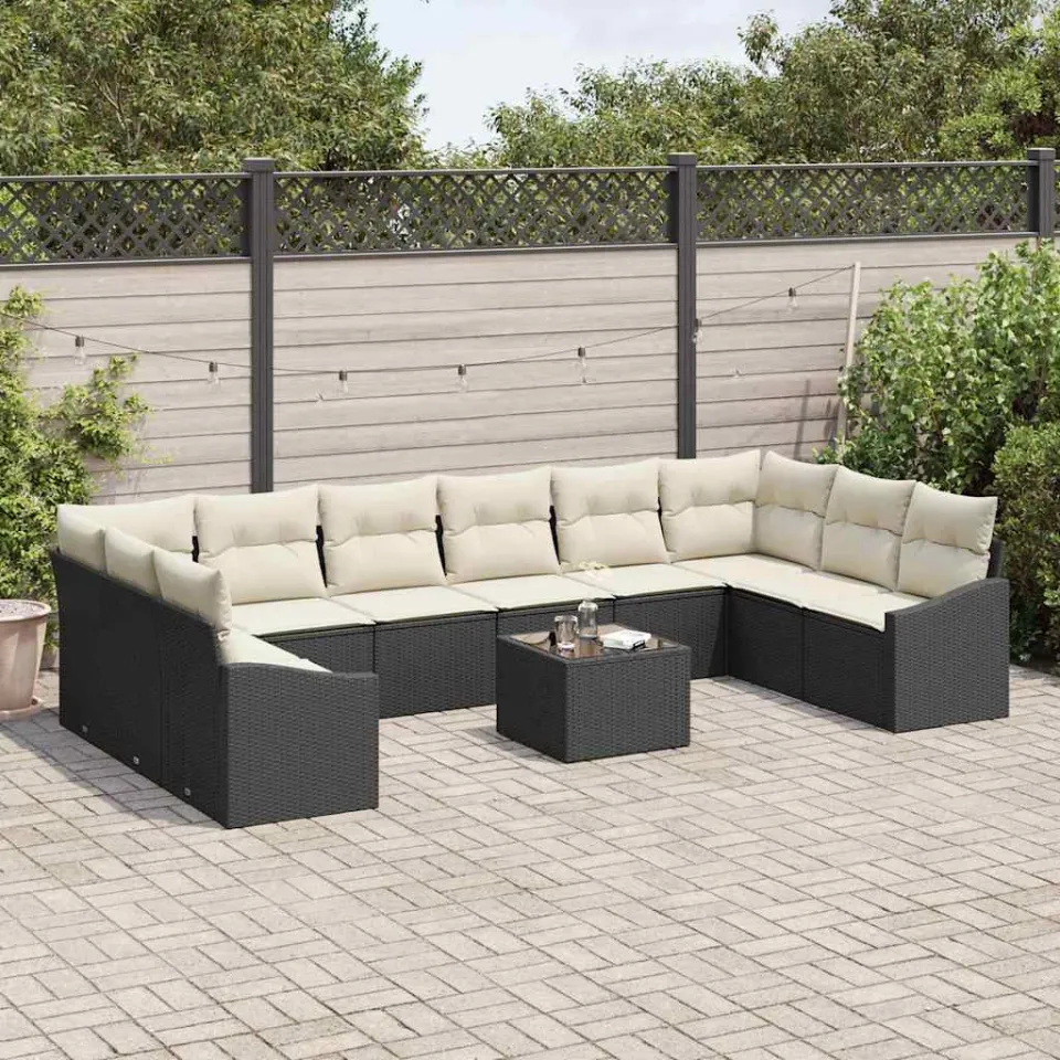 vidaXL Bankstel 11 st Zwart poly rattan, foto 2