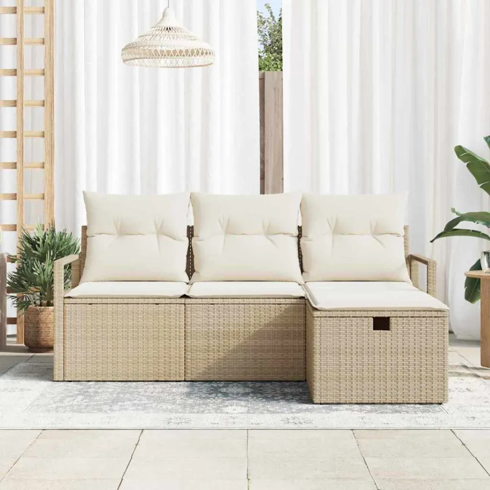vidaXL Tuin Sofa Set 4 st Beige poly rattan, foto 3