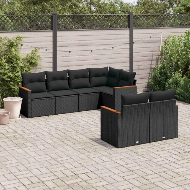 vidaXL 7-delige Loungeset met kussens poly rattan zwart, foto 2