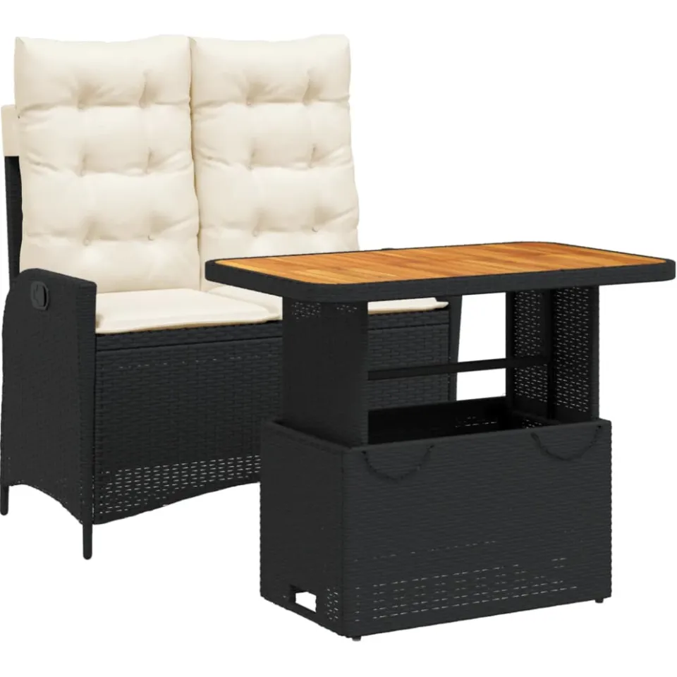 vidaXL 2-delige Tuinset met kussens poly rattan zwart, foto 3