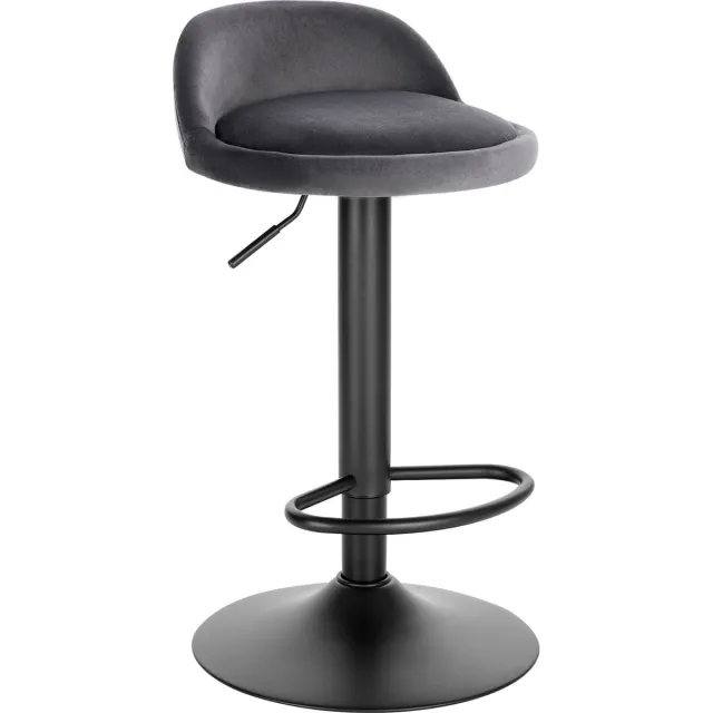 Dripio Barkruk Jantine - Industrial - Grijs - Barkrukken set van 1 - Barstoel Kruk - Barstoelen met rugleuning - Keukenstoel - In hoogte verstelbaar - Velvet