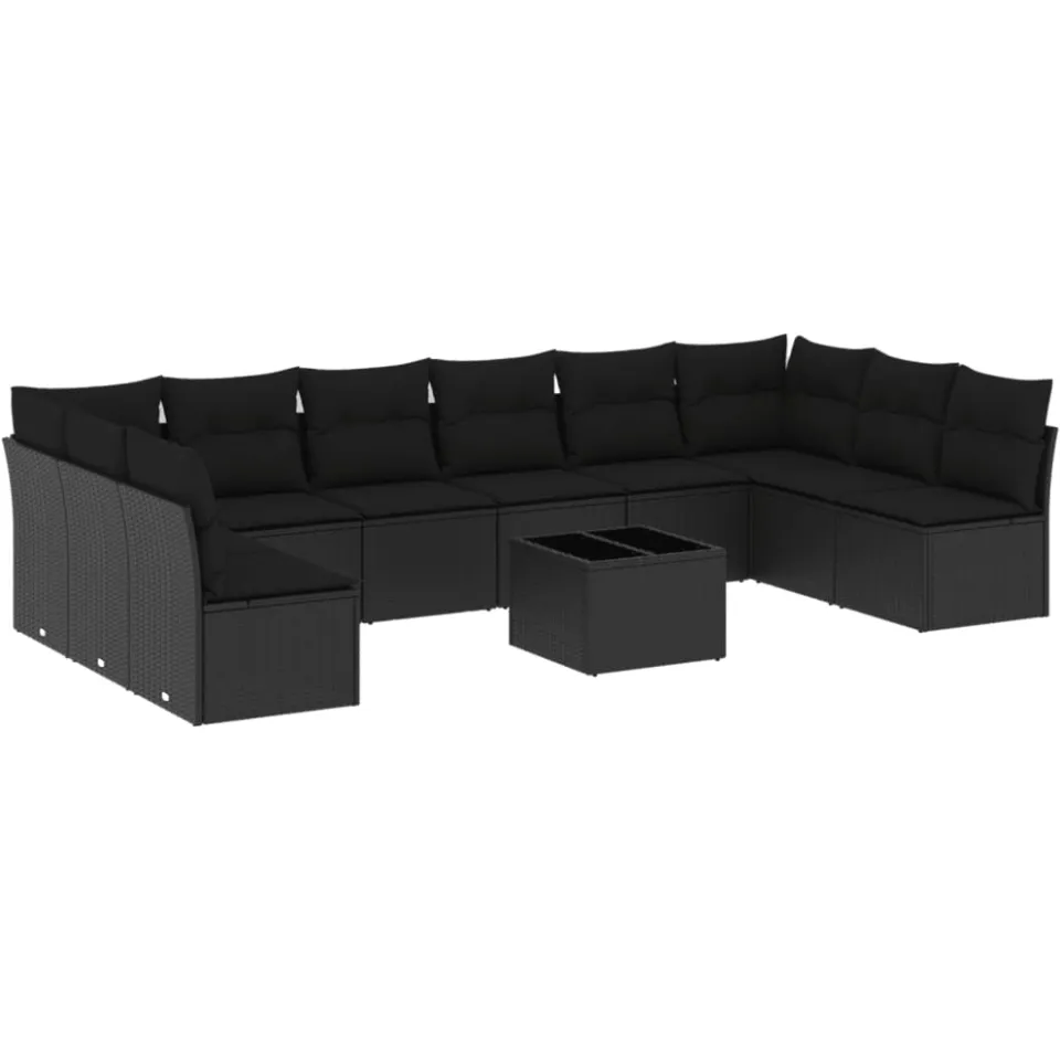 vidaXL 11-delige Loungeset met kussens poly rattan zwart