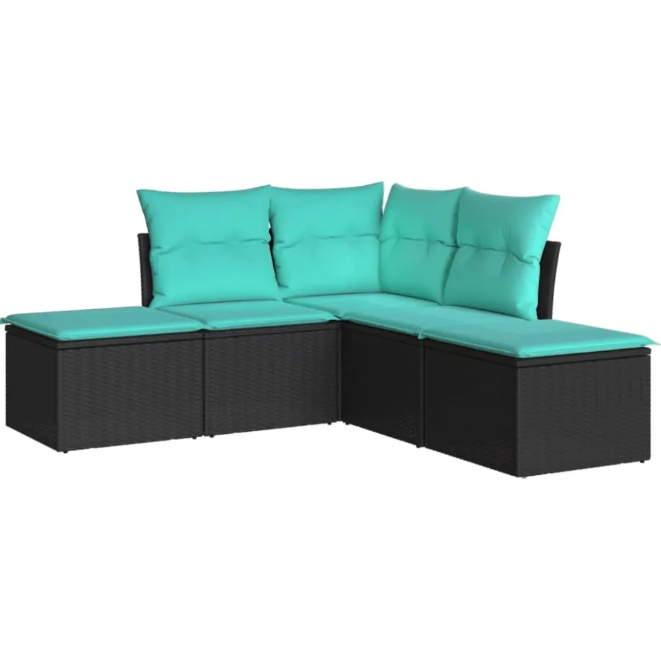 vidaXL 5-delige Loungeset met kussens poly rattan zwart, foto 3