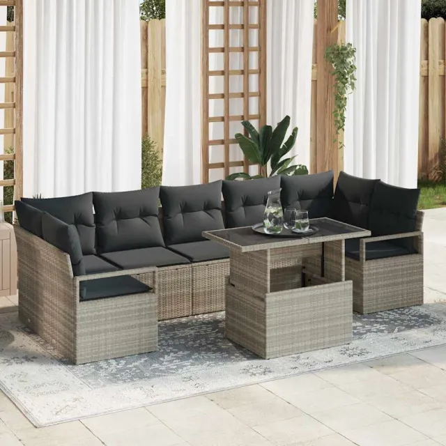 vidaXL Tuin Sofa Set 8 st 7-Aantal zitplaatsen Lichtgrijs poly rattan