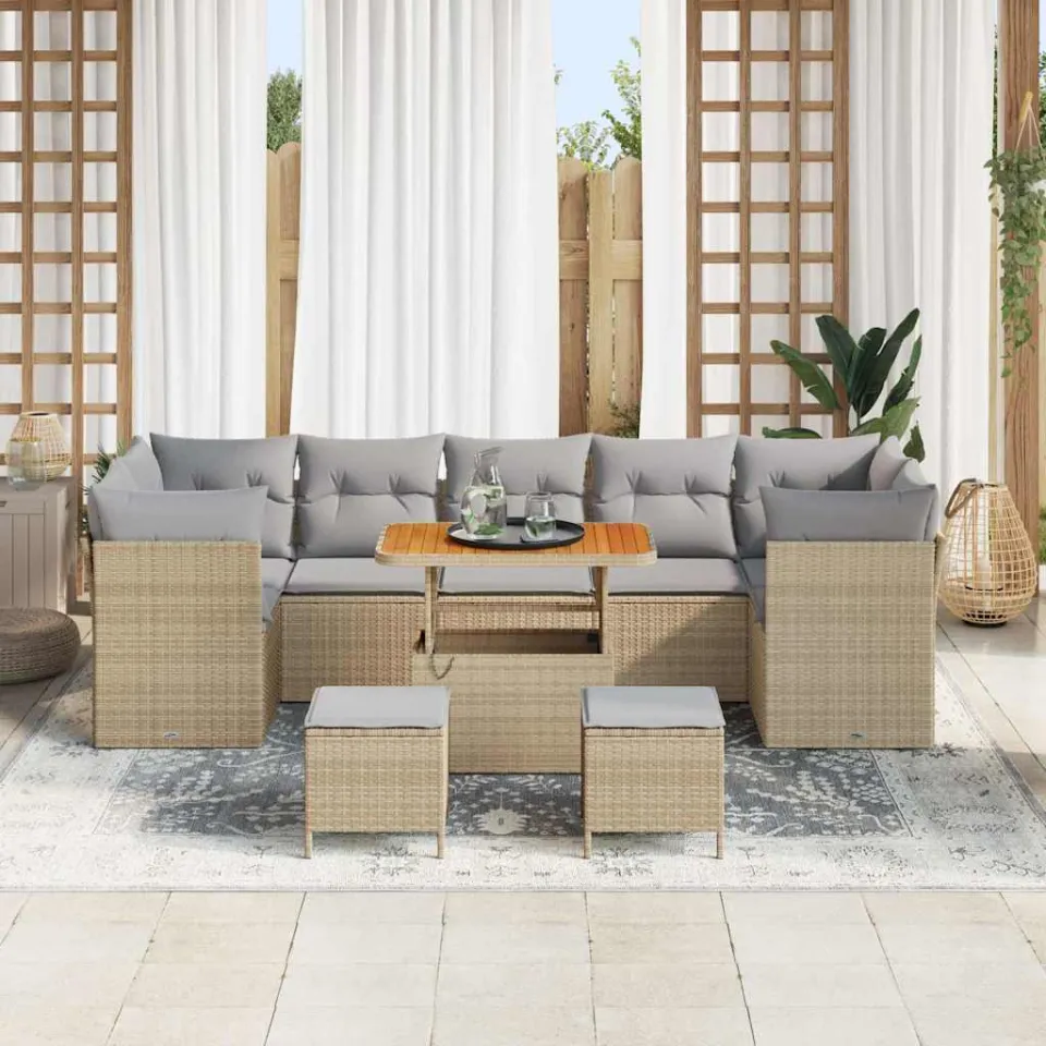vidaXL Tuinbankenset 10 pcs Beige poly rattan, foto 3