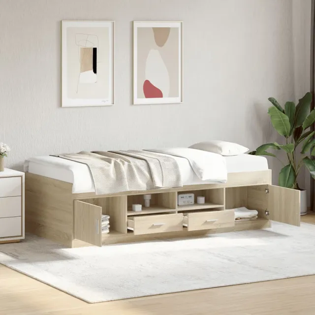 vidaXL Slaapbank met lades zonder matras 100x200cm sonoma eikenkleurig Bruin