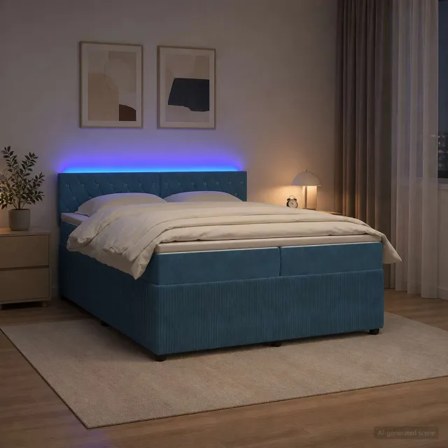 vidaXL Boxspringbed met matras Blauw 200 x 200 cm Fluweel