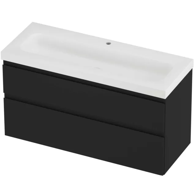 Proline Haga Badmeubelset Polystone Mezza 1 Kraangat Asymmetrisch 120x46x66 cm Mat White Mat Zwart