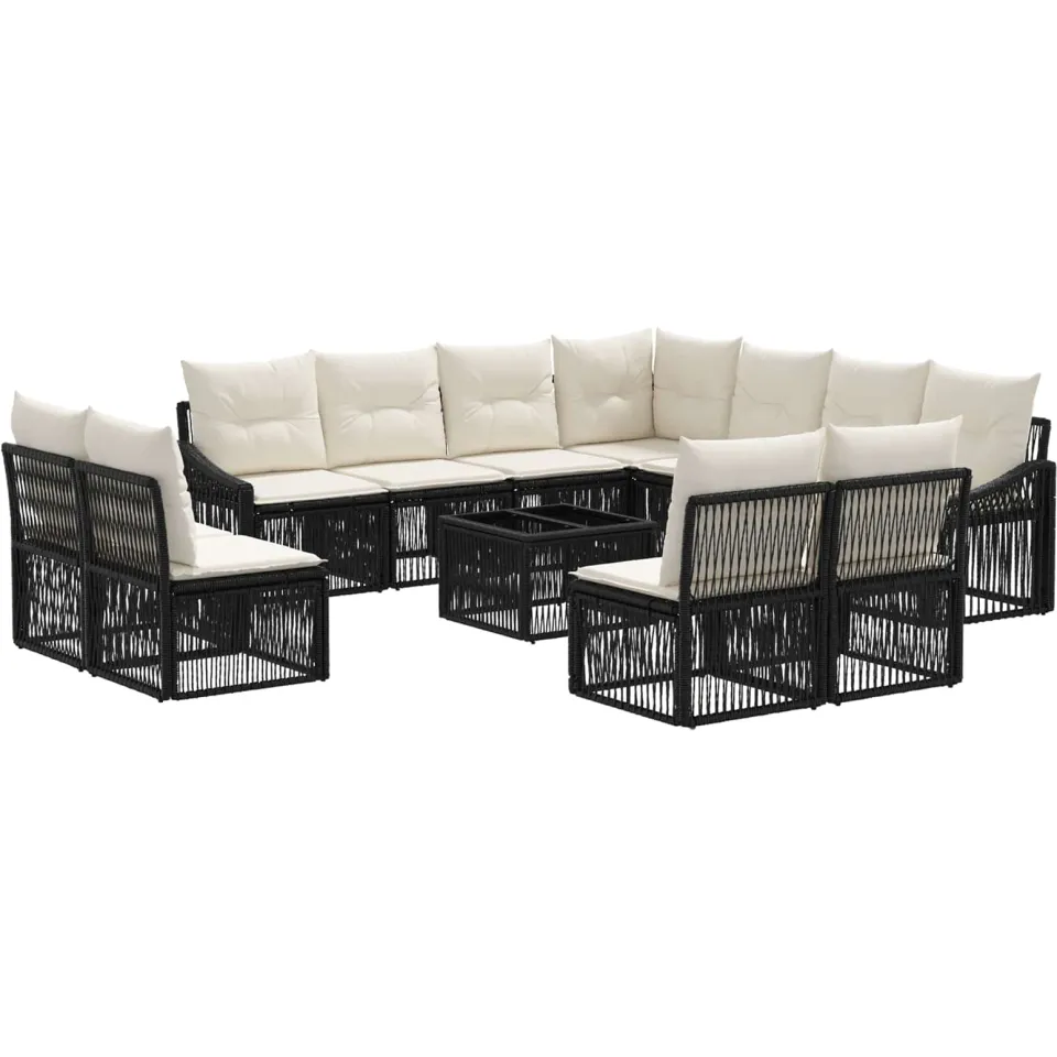vidaXL Tuinbankenset 12 st 11-zits Zwart poly rattan