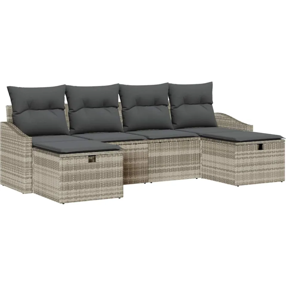 vidaXL Bankstel 6 st poly rattan Lichtgrijs
