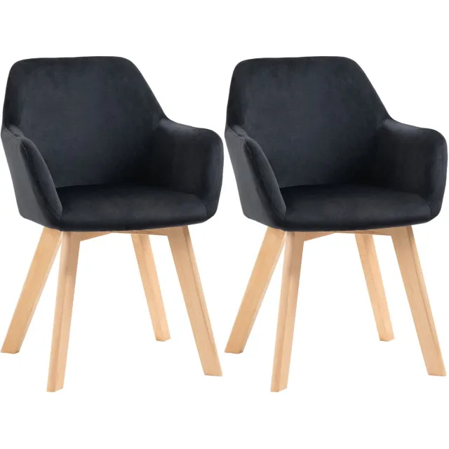 Merax Eetkamerstoelen 2 Stuks Zwart – Ergonomische Stoelen Met Armleuningen En Rugleuning - Stoffen Zitting En Houten Poten – Moderne Keukenstoelen Set