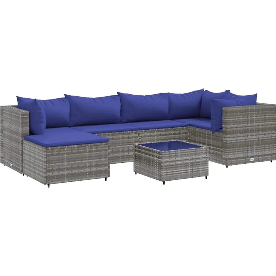 vidaXL 7-delige Loungeset met kussens poly rattan grijs, foto 3