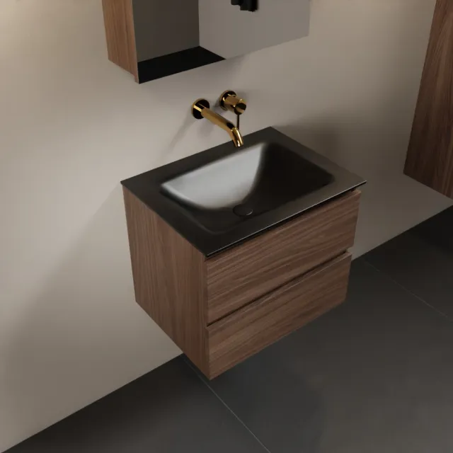 Mondiaz AIVY 60cm badmeubel Mocha, wastafel Urban solid surface midden zonder kraangat met spiegelkast (AI-351111URBAN-NO - AI-M60MOMI - AI-C60MOMI)