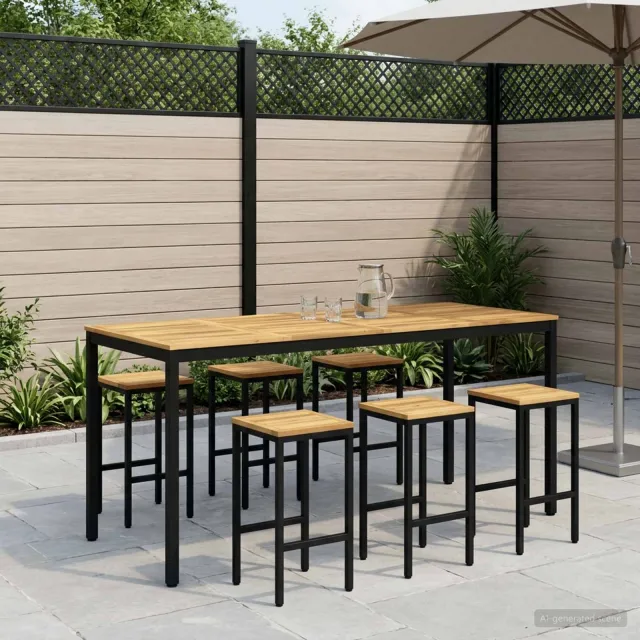 vidaXL Tuinbar Tafel NAARDEN Whitewash en zwart 196 x 80,5 x 105 cm, foto 2