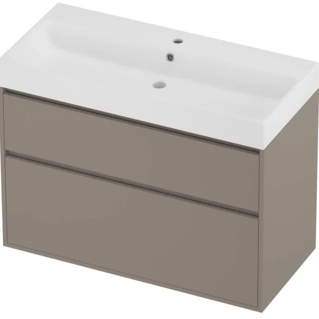 Proline Podium Badmeubelset Polystone Loft 1 Kraangat Greeploos 100x46x75 cm Mat White Clay Beige