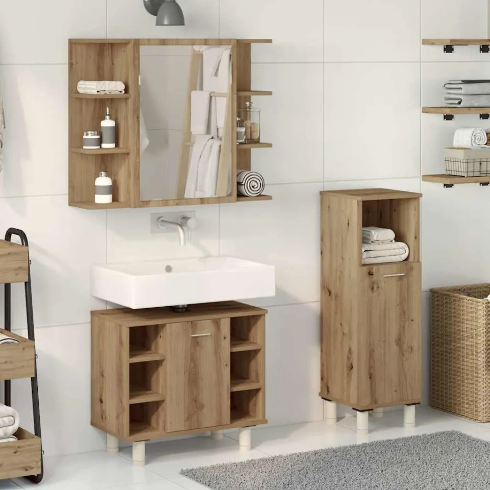 vidaXL 3-delige Badkamermeubelset bewerkt hout artisanaal eikenkleur, foto 2