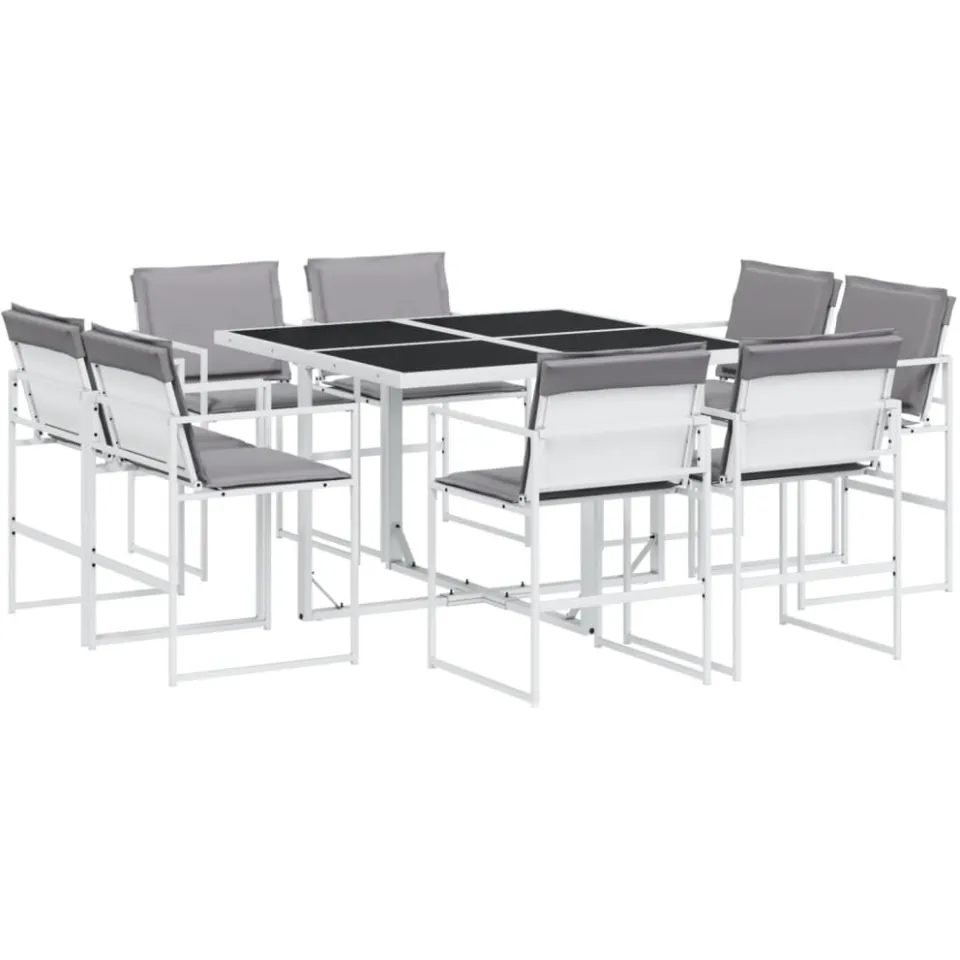 vidaXL 9-delige Tuinset met kussens textileen wit
