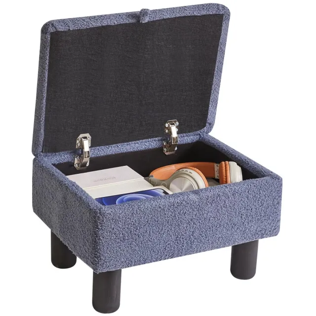 Unyqoos ® Multifunctionele Voetenbank met Verborgen Opbergruimte en Comfortabel Teddyoppervlak voor Woonkamer en Slaapkamer blauw