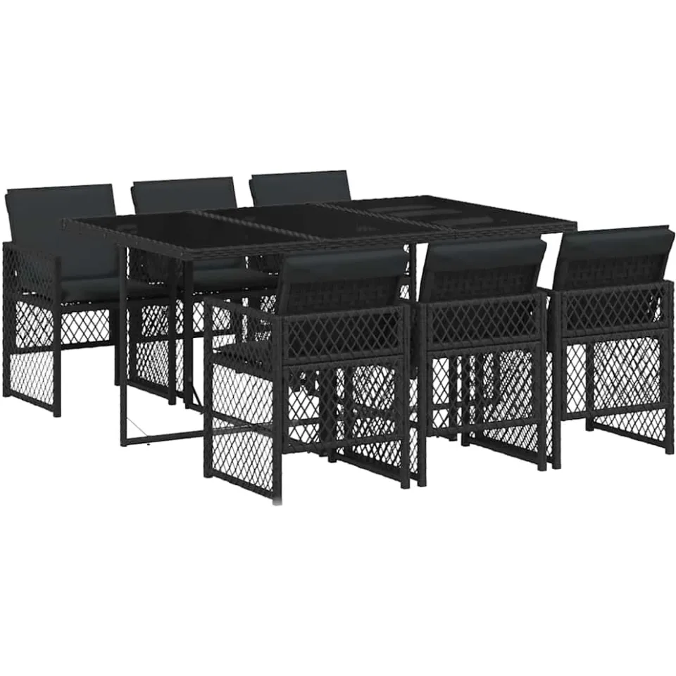 vidaXL 7-delige Tuinset met kussens poly rattan zwart