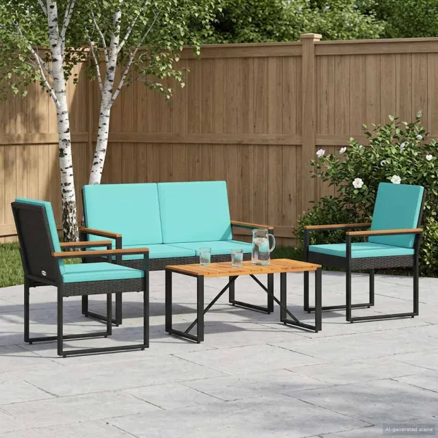 vidaXL Buitenmeubelset 4 st Zwart en Turquoise poly rattan