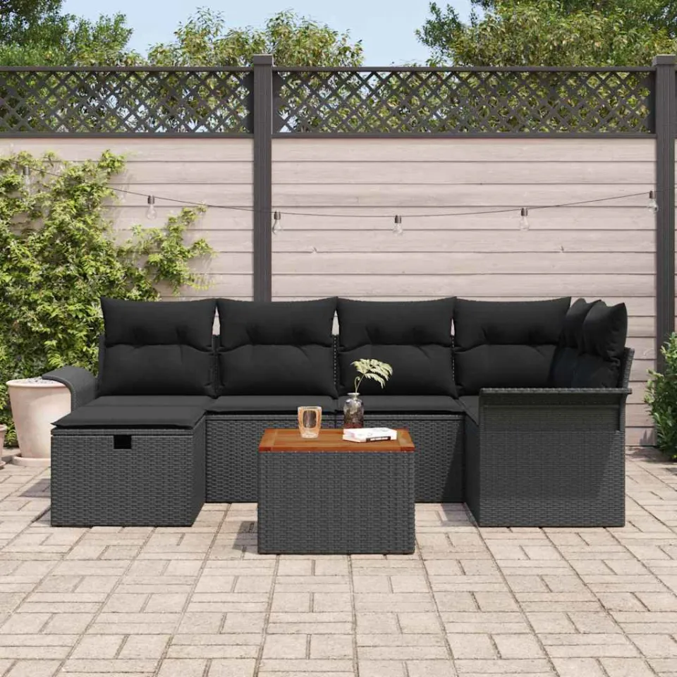 vidaXL Tuinbankenset 7 st Zwart Poly riet, foto 3