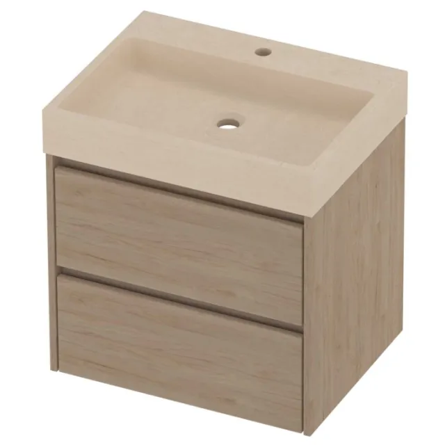 Proline Evoli Badmeubelset Hardsteen Loft 1 Kraangat Symmetrisch 60x46x62 cm Sand Stone Ideal Oak Eiken