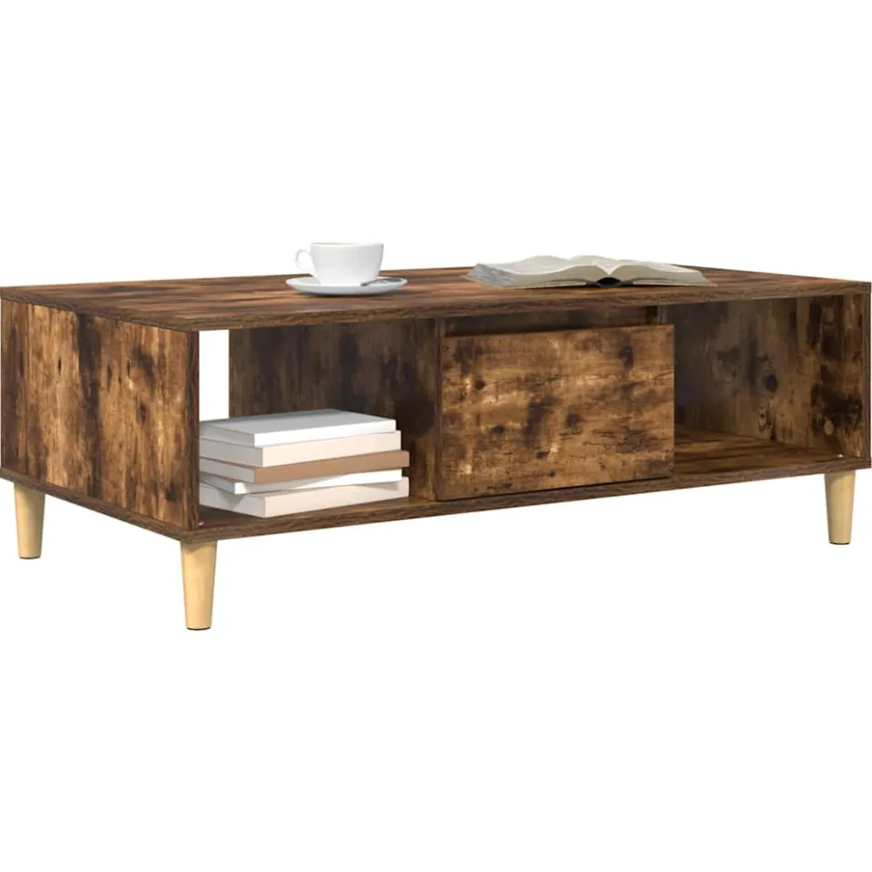 vidaXL Salontafel Gerookt eiken 102 x 55 x 35 cm Bewerkt hout, foto 2