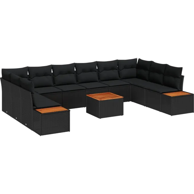 vidaXL Tuinbankenset 11 st Zwart Poly riet