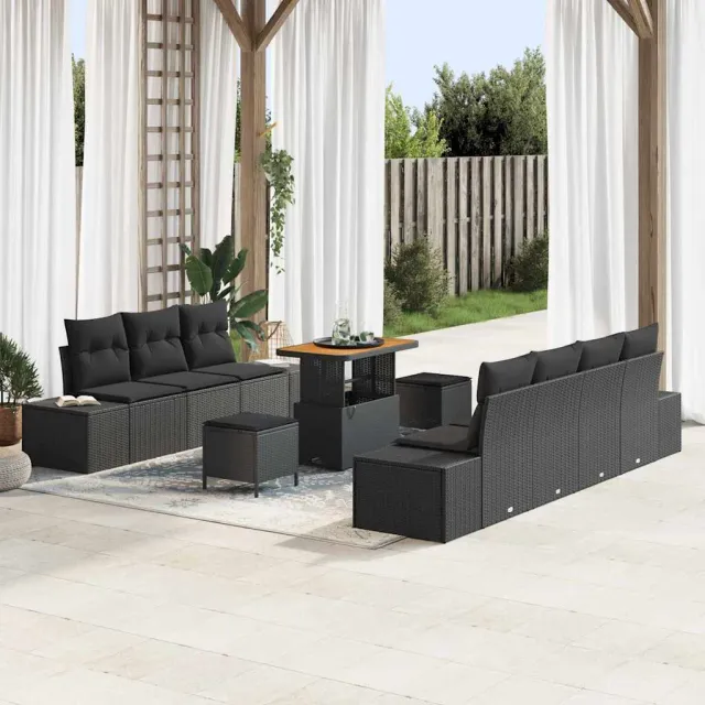 vidaXL Tuinbankenset 10 st Zwart poly rattan, foto 2
