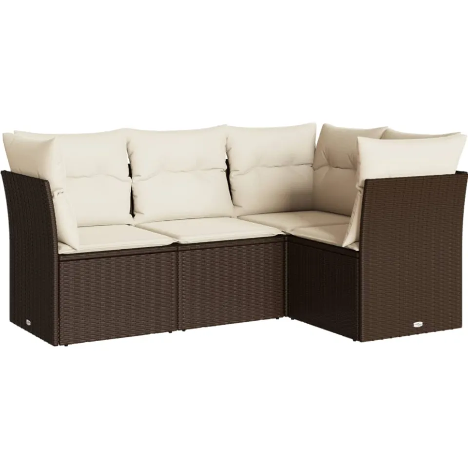 vidaXL 4-delige Loungeset met kussens poly rattan bruin, foto 3