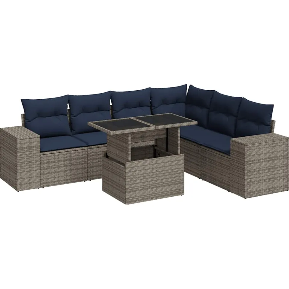 vidaXL 7-delige Loungeset met kussens poly rattan acacia grijs, foto 3