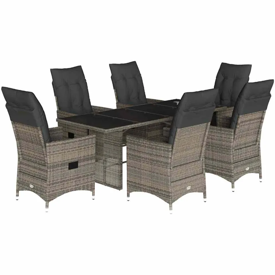 vidaXL 7-delige Tuinset met kussens poly rattan grijs